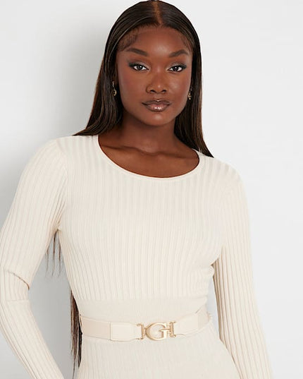 Guess Paige Pleated Mini Sweater Dress - Cream