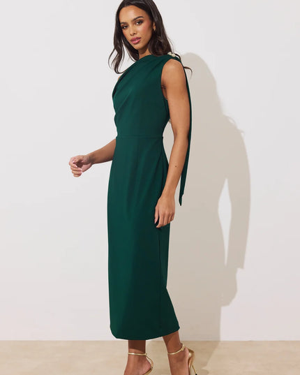 Eleni Drape Midi Dress - Forest Green