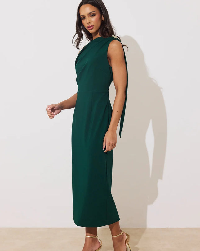 Eleni Drape Midi Dress - Forest Green