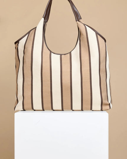 Camel & Cream Stripe Fabric Oversized Shopper Bag 