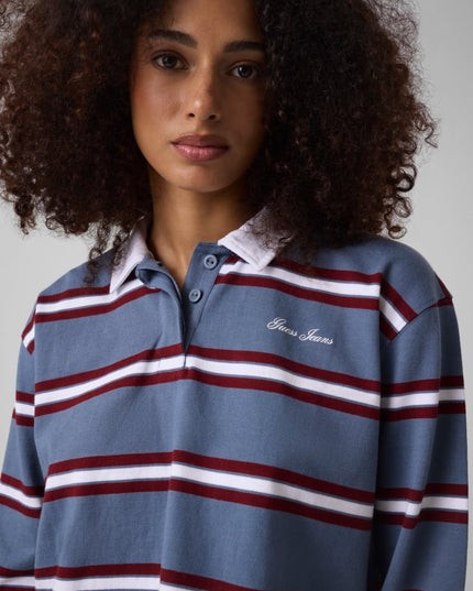 Guess Jeans Oversized Long Sleeve Polo Shirt - Blue/Burgundy