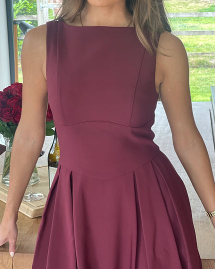 Nesta Boat Neck Skater Midi Dress- Berry