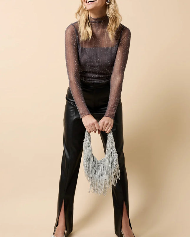 Natasia PU Split Wide Leg Trousers - Black
