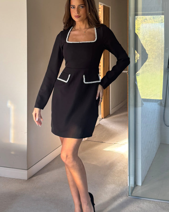 Amaranta Square Neck Mini Dress - Black