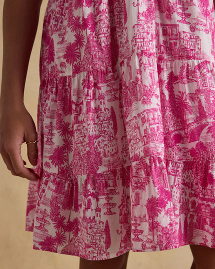 Ariella Tiered Knee Length Dress - Pink