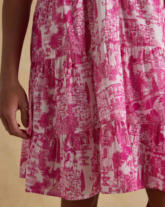 Ariella Tiered Knee Length Dress - Pink