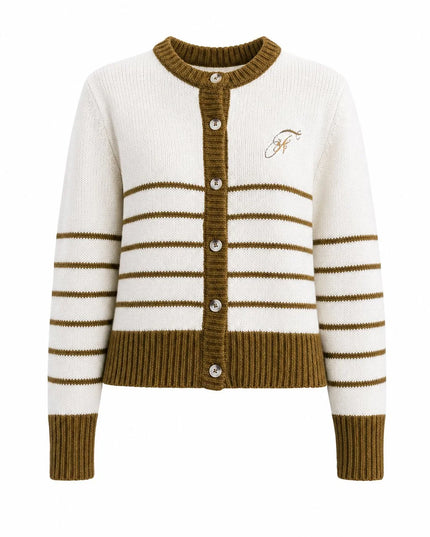 Stripe Embroidered Cardigan - Cream