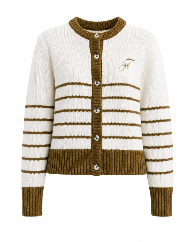 Stripe Embroidered Cardigan - Cream