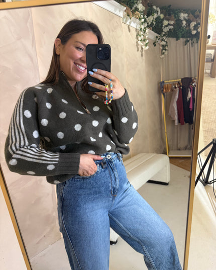 Polka Dot Quarter Zip Knit - Green
