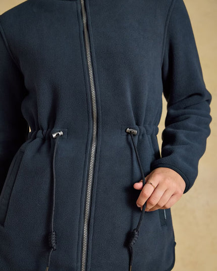 Longline Fleece Funnel Neck Full Zip Fleece Jacket - Navy