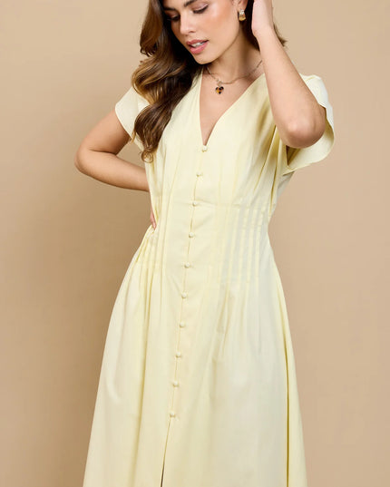 Lemon Pintuck Midaxi Dress