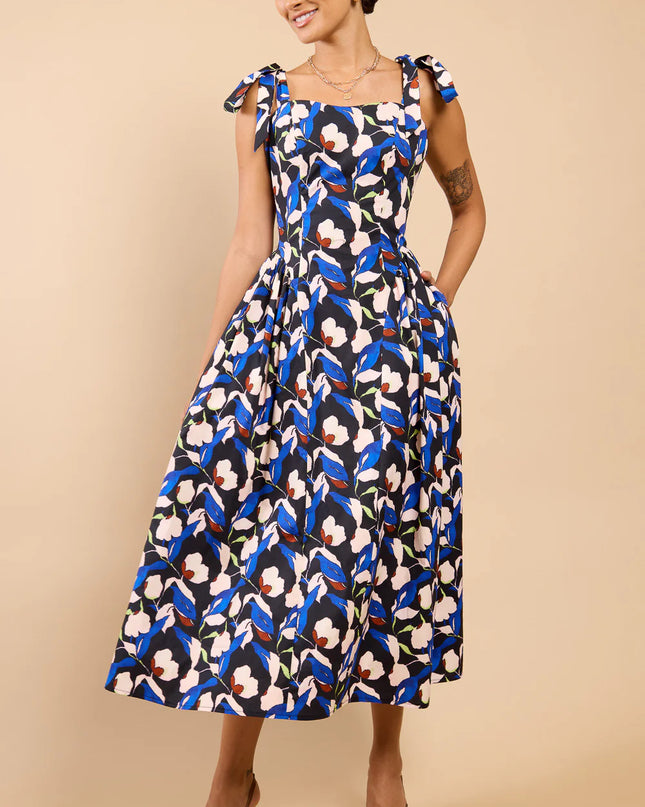 Caprielle Floral Print Tie Strap Midaxi Dress