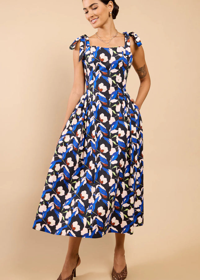 Caprielle Floral Print Tie Strap Midaxi Dress