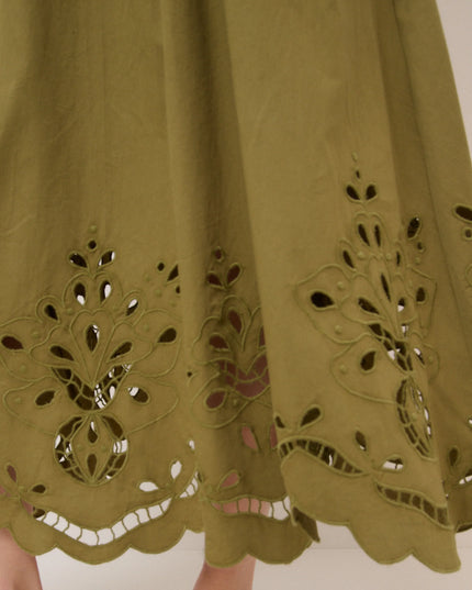 Broderie Anglaise Midi Skirt - Green
