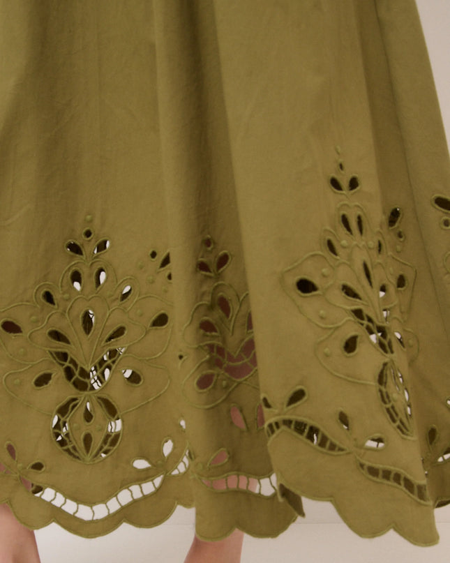 Broderie Anglaise Midi Skirt - Green