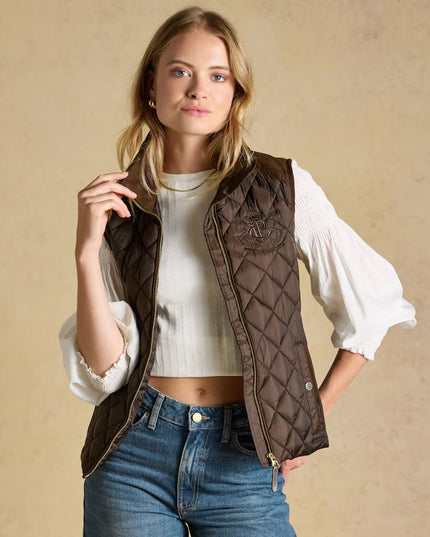 Joules Braemar Luxe Quilted Gilet - Chocolate Brown