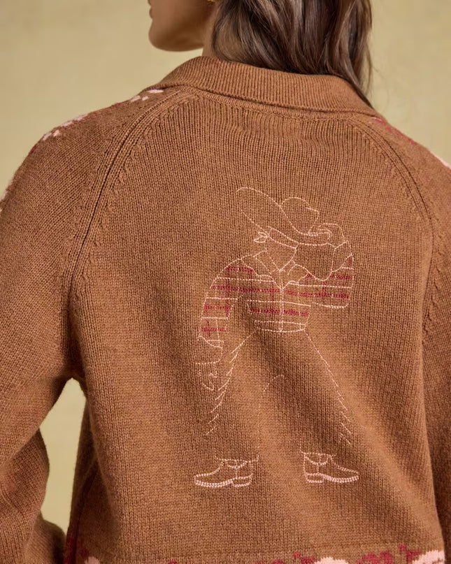 Joules Embroidered Cowboy Tan Knitted Cardigan - Brown