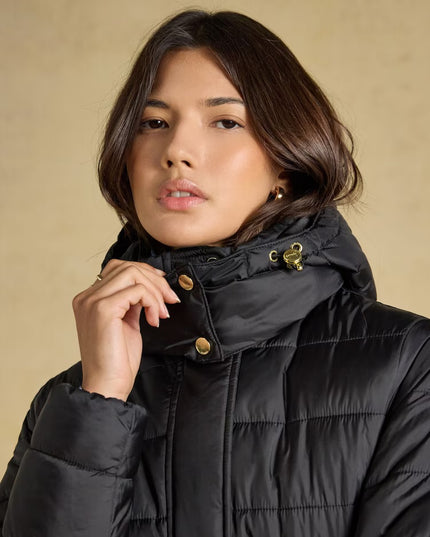 Joules Windborough Longline Padded Coat with Hood - Black