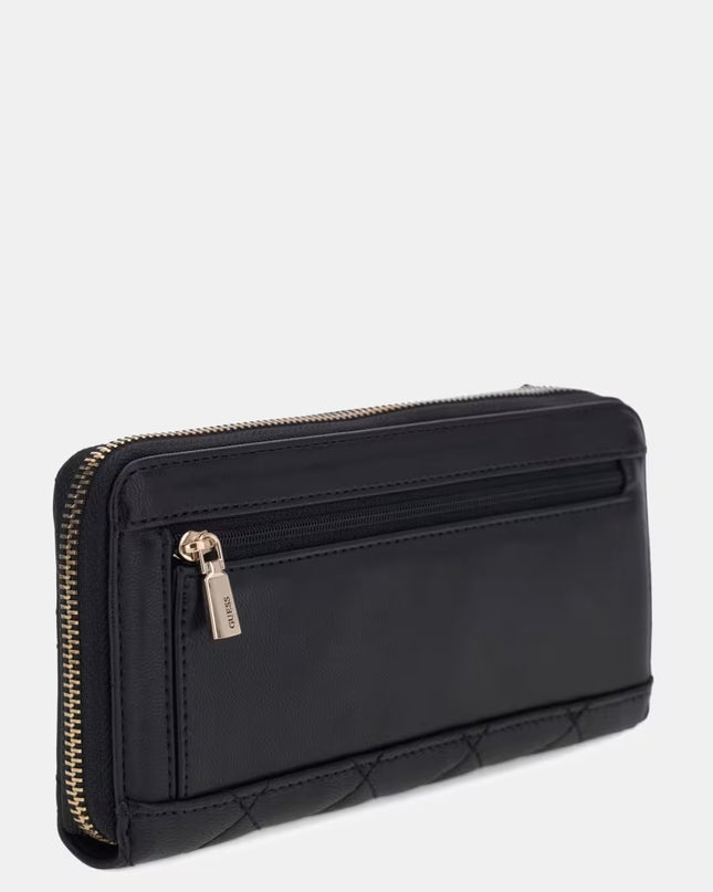 Guess Juliet Large Zip Around Purse - Black Quilted