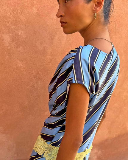 Stripe Asymmetrical Top - Blue Stripe