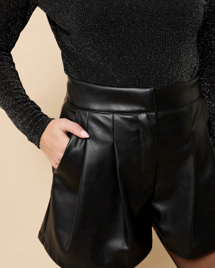 Bianca Pleated PU Shorts - Black