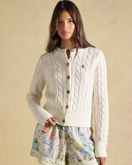 Joules Cable Knit Button Up Cardigan - Cream
