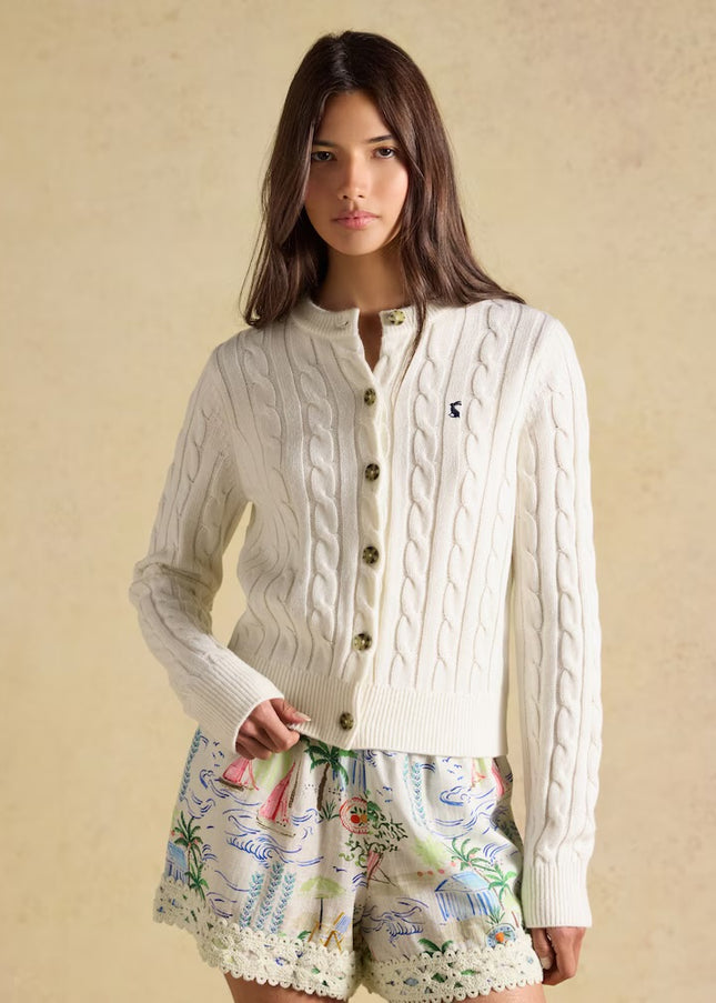 Joules Cable Knit Button Up Cardigan - Cream