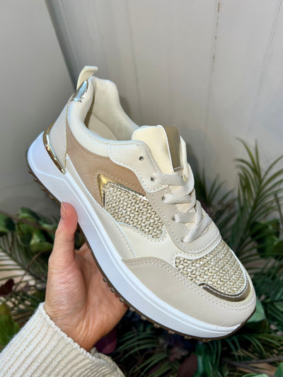 Textile Woven Beige & Cream Trainers