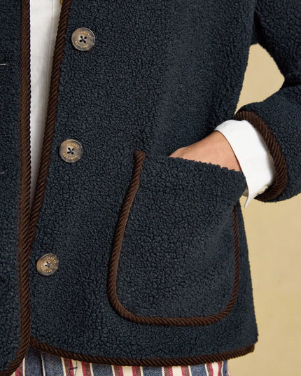 Joules Sadie Button Through Fleece Jacket - Navy