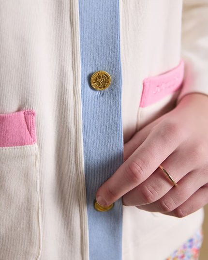 Ribbed Embroidered Jersey Cardigan - Cream