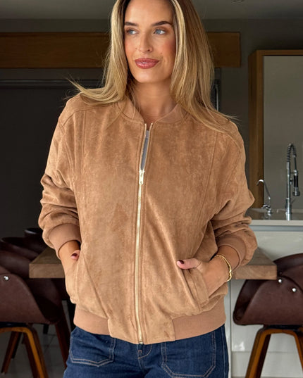 Arwen Suedette Classic Bomber Jacket - Stone
