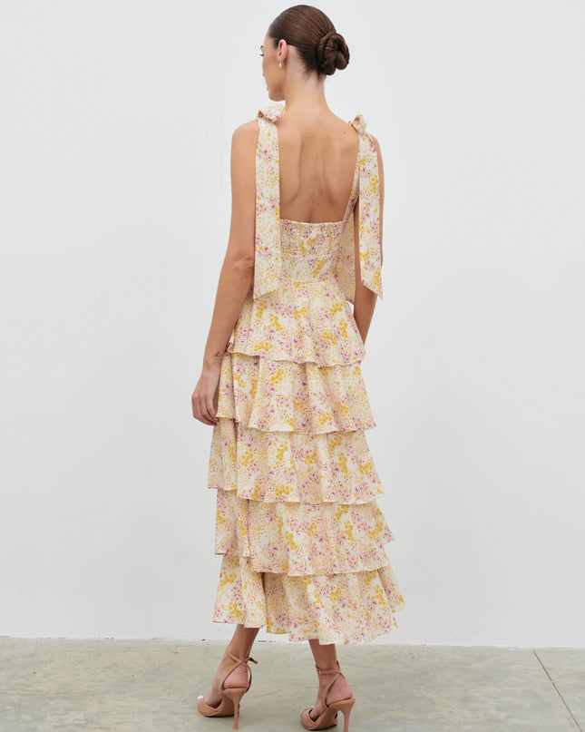 Fiore Tie Ruffle Midaxi Dress - Ditsy Floral
