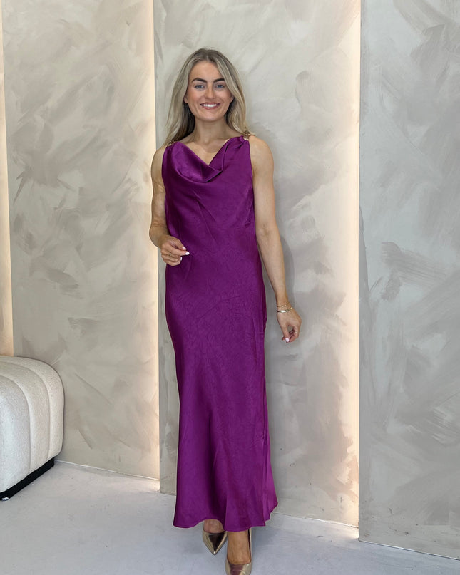 Cowl Neck Dress with Gold Hardware - Purple