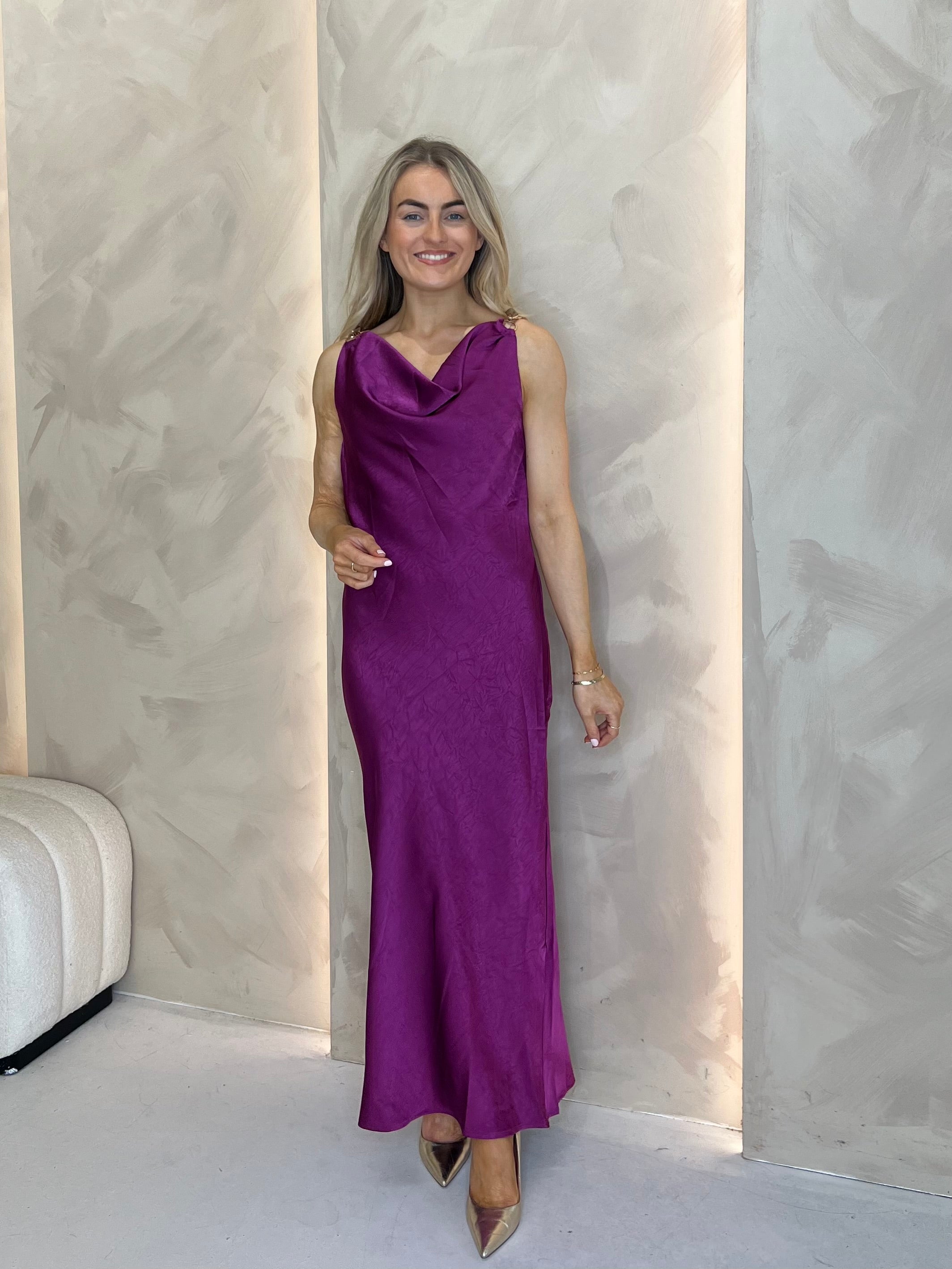 purple silk cowl neck dress Azazie 2026 Corset Lace Up Mermaid Prom Dress Purple Gown