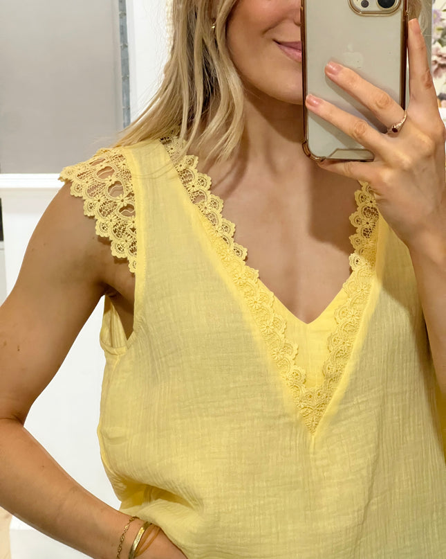 Cheesecloth Cotton Lace Top - Lemon