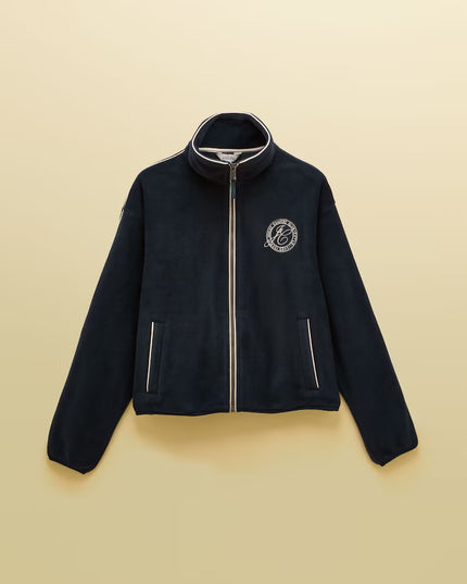 Embroidered Full Zip Funnel Neck Fleece - Navy