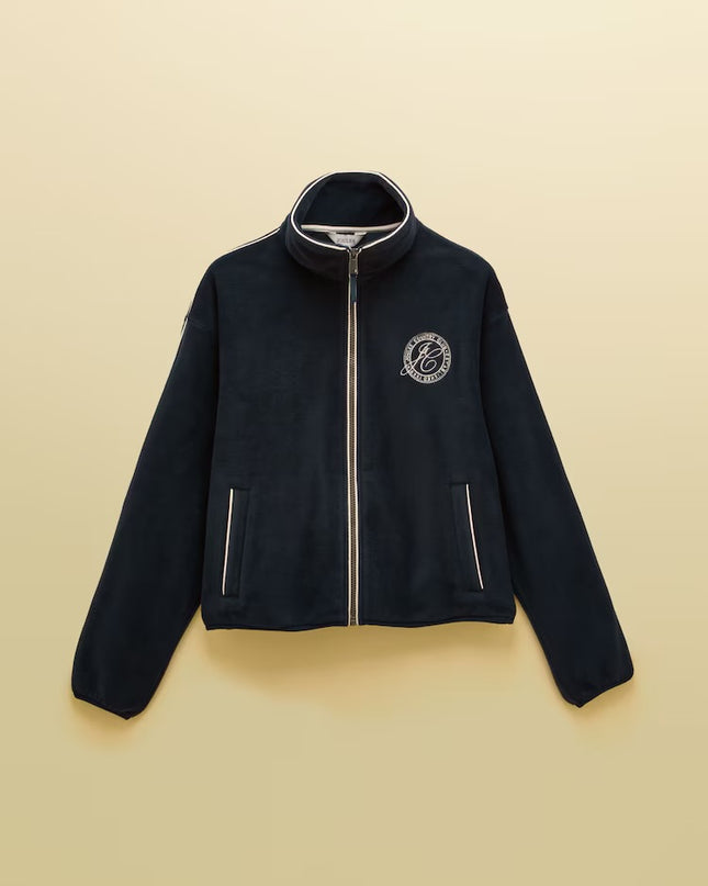 Embroidered Full Zip Funnel Neck Fleece - Navy