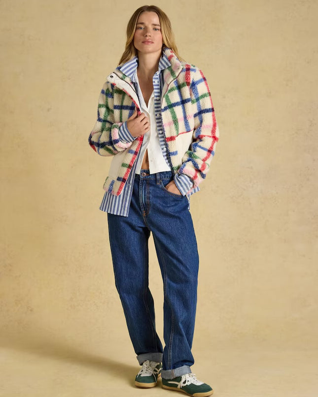 Joules Lottie Zip Through Borg Fleece - Cream Check