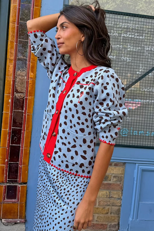 Sky Blue Deer Embroidered Chloe Cardigan
