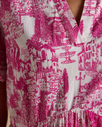 Ariella Tiered Knee Length Dress - Pink