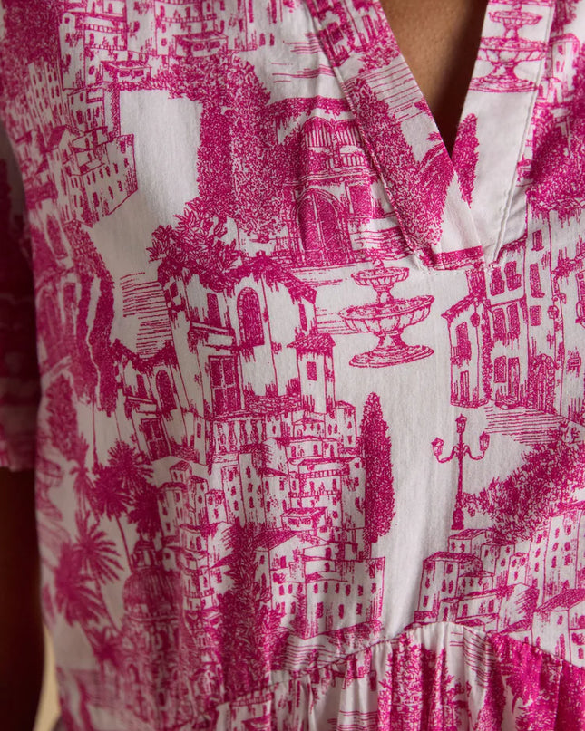 Ariella Tiered Knee Length Dress - Pink