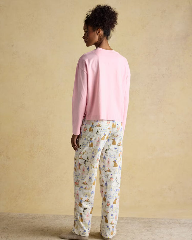 Lyla Party Dogs Jersey Cotton Pyjama Set - Pink & Cream