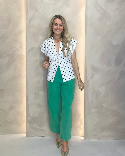 Lightweight Sleeveless Jacket - White Polka Dot