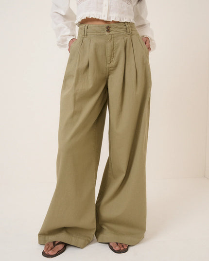 Archie Pleated Wide Leg Trousers - Green