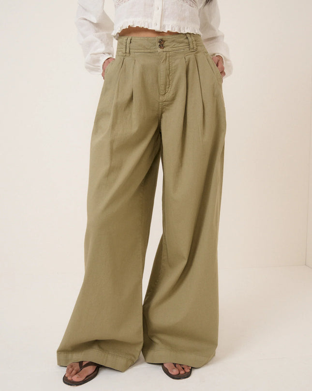 PETITE Archie Pleated Wide Leg Trousers - Green