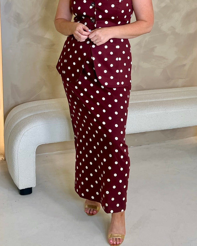 Theta Midi Skirt - Burgundy Polka Dot