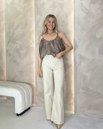 High Rise Asymmetric Jean - Beige