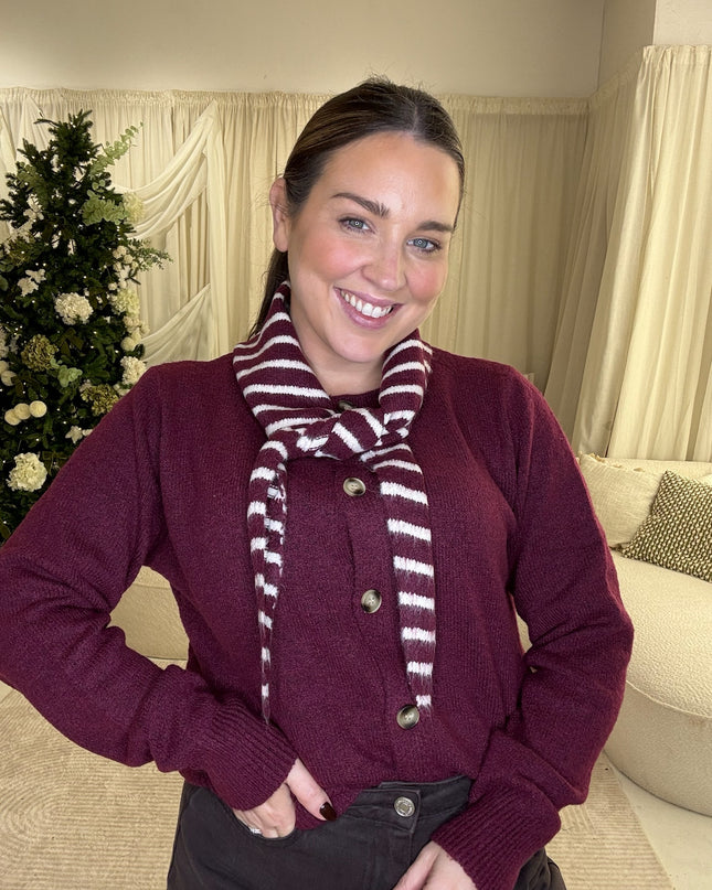 Sally Cardigan with Neck Scarf - Burgundy
