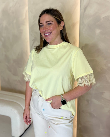 Lace Back Insert T-Shirt - Yellow