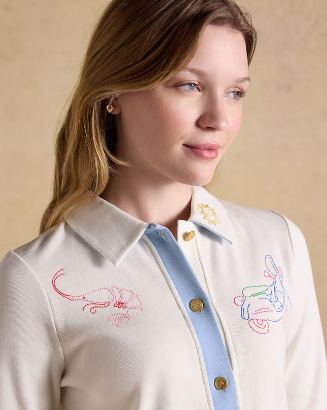Ribbed Embroidered Jersey Cardigan - Cream